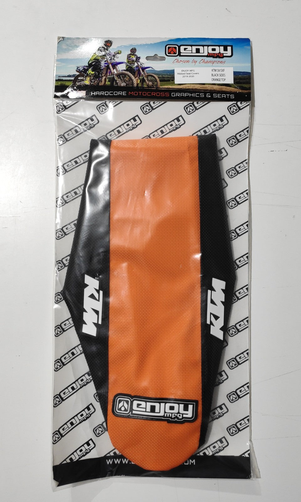 Enjoy Manufacturing KTM Seat Cover SX SXF 2019 - 2022 EXC EXCF 2020 – 2023 STD Logo, Black / Orange