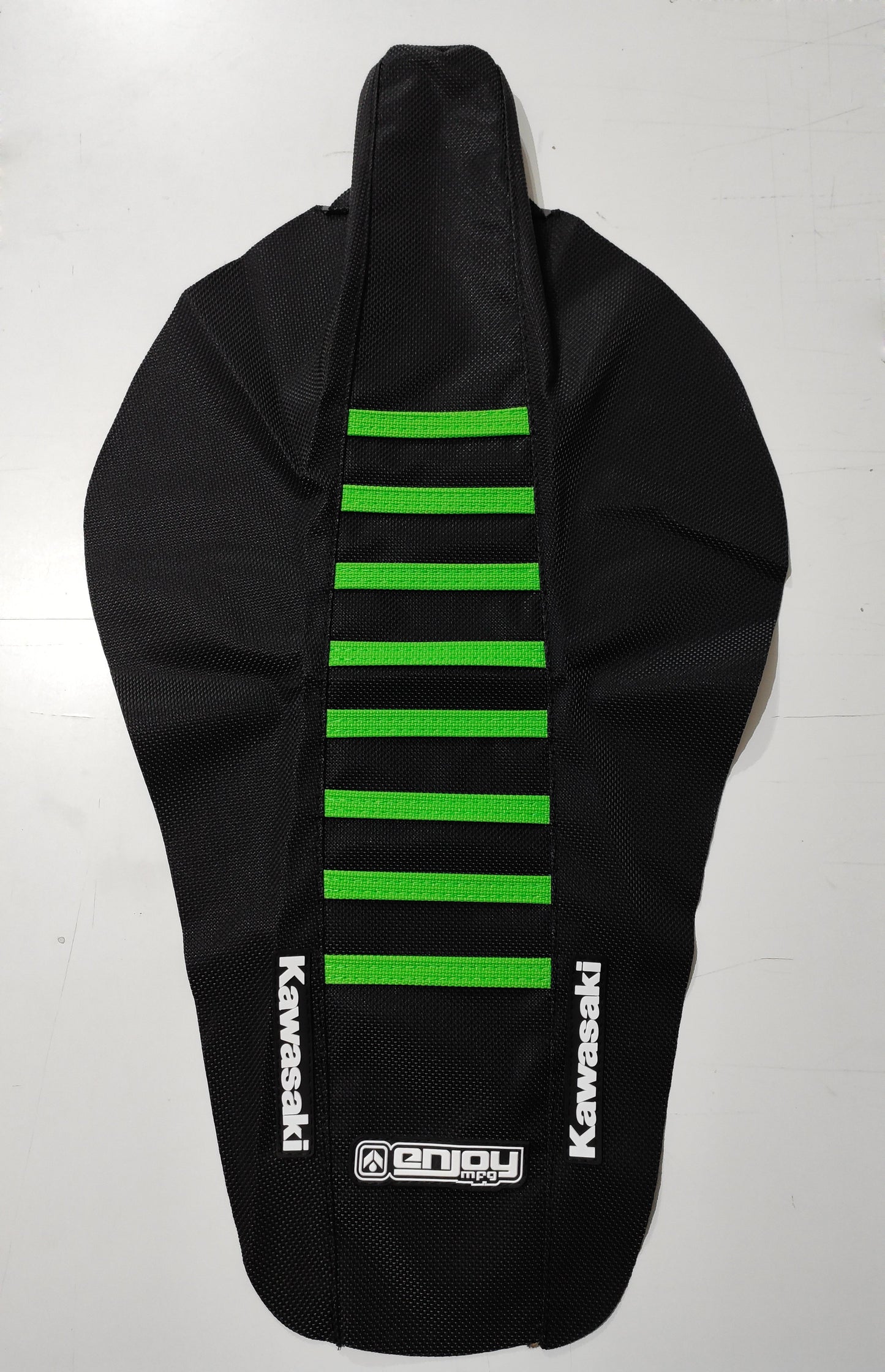 Enjoy Manufacturing Kawasaki Seat Cover KX 125 KX 250 2003 - 2008 Ribbed Logo, Black / Green