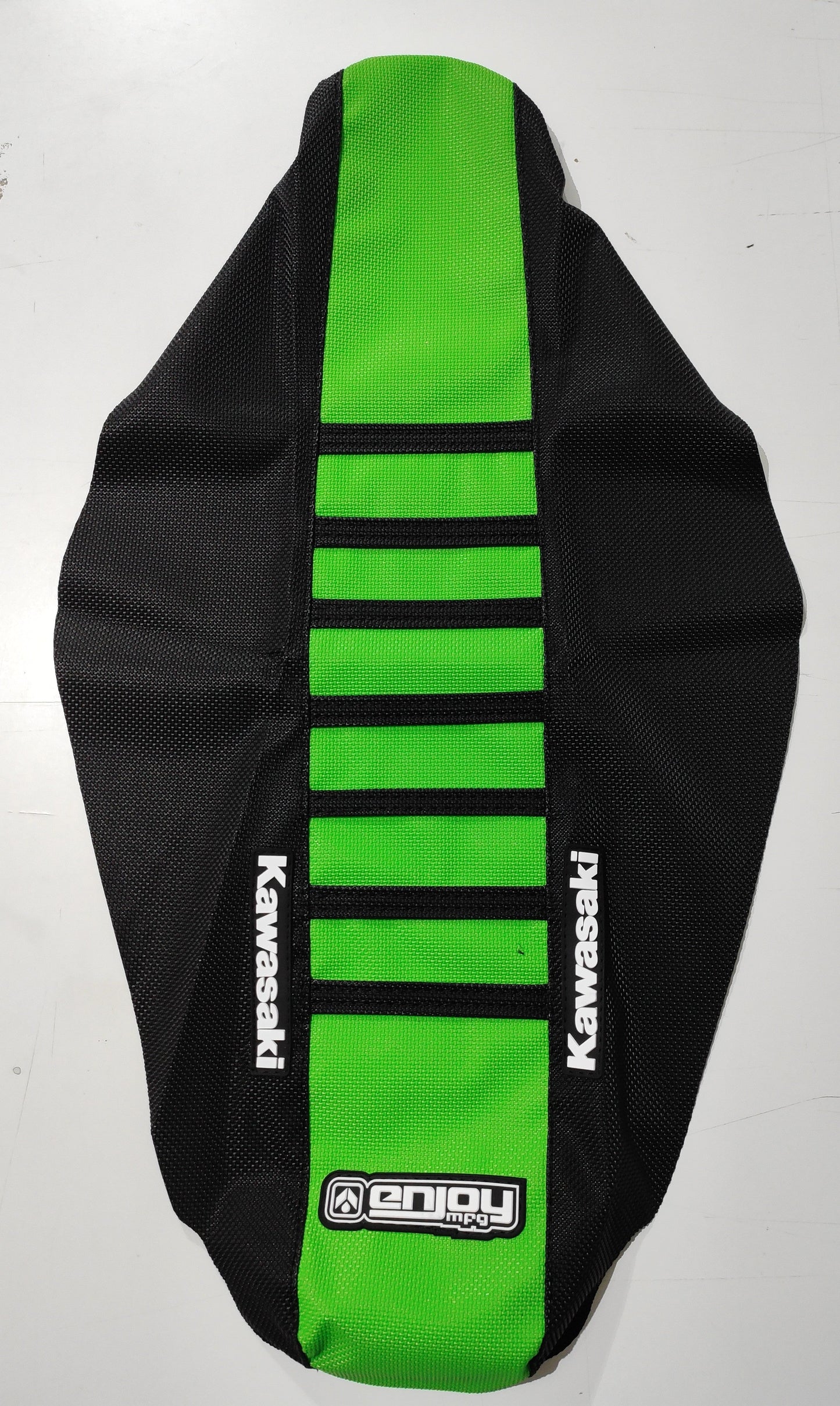 Enjoy Manufacturing Kawasaki Seat Cover KX 125 KX 250 2003 - 2008 Ribbed Logo, Black / Green / Black