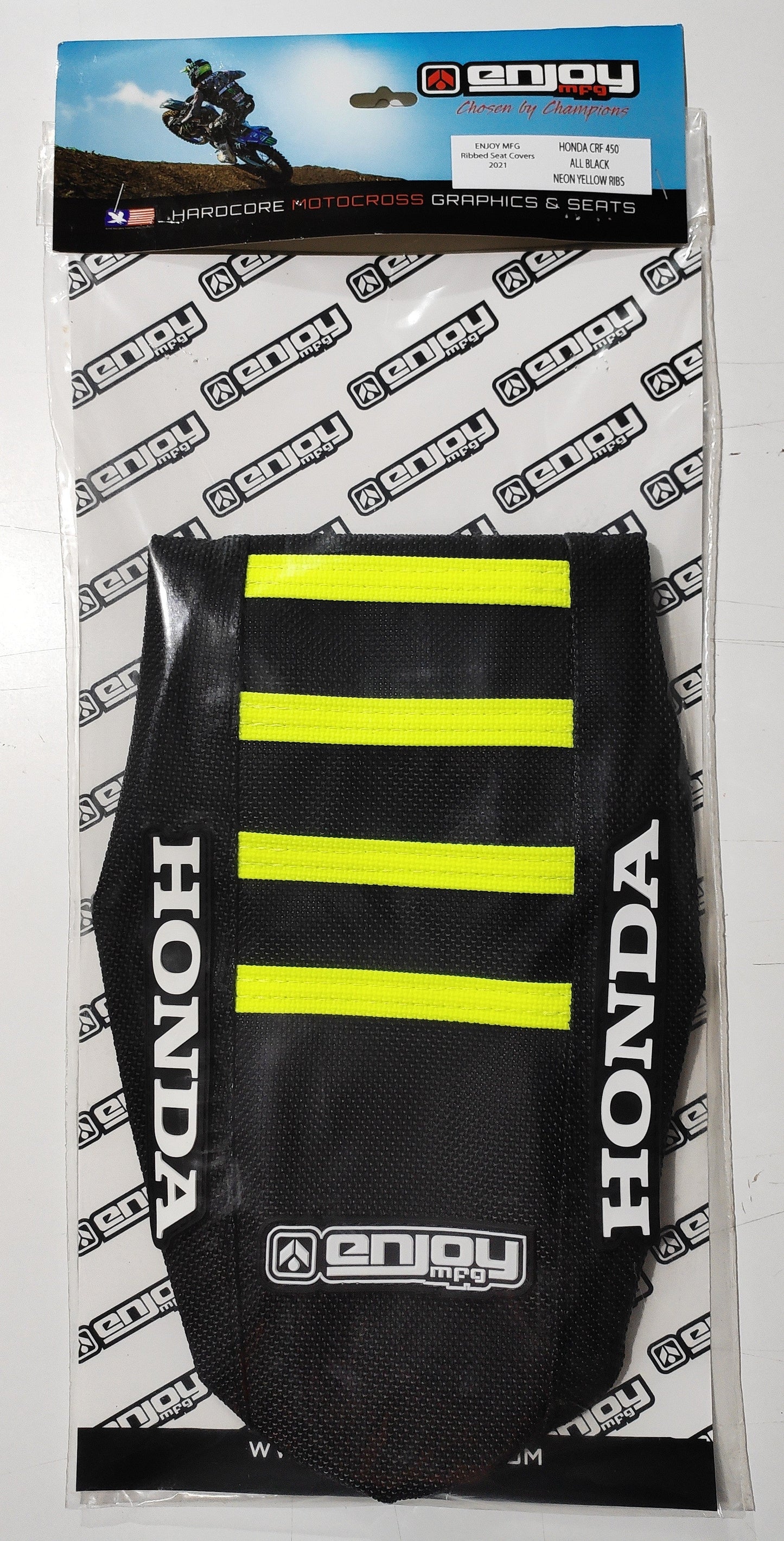 Enjoy Manufacturing Honda Seat Cover CR 125 CR 250 2002 - 2007 Ribbed Logo, Black / Neon