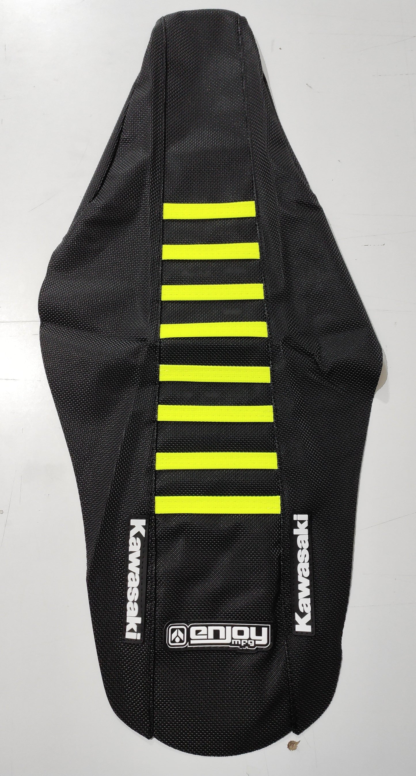 Enjoy Manufacturing Kawasaki Seat Cover KXF 250 2017 - 2020 Ribbed Logo, Black / Neon