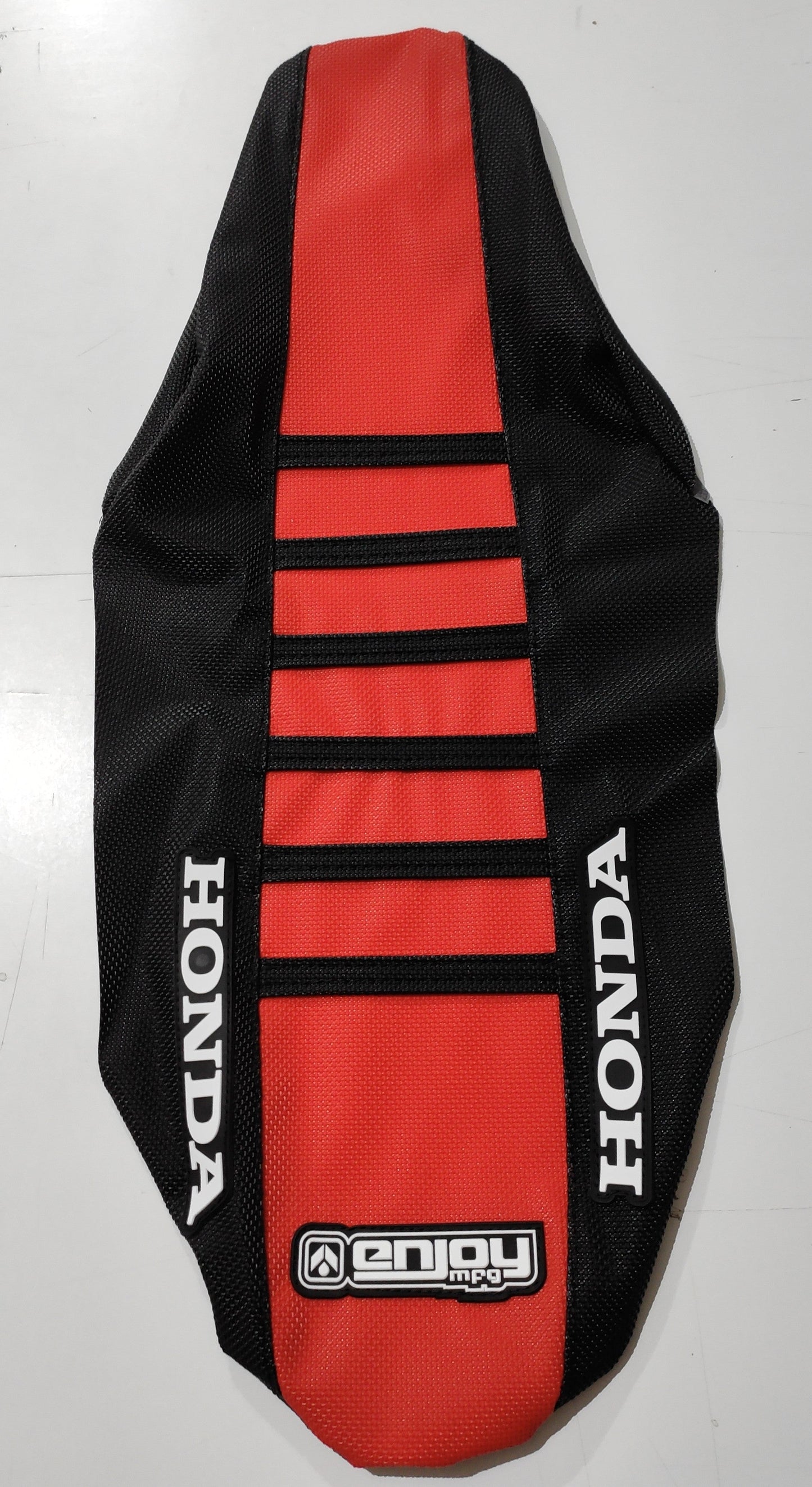 Enjoy Manufacturing Honda Seat Cover CR 125 CR 250 2002 - 2007 Ribbed Logo, Black / Red / Black