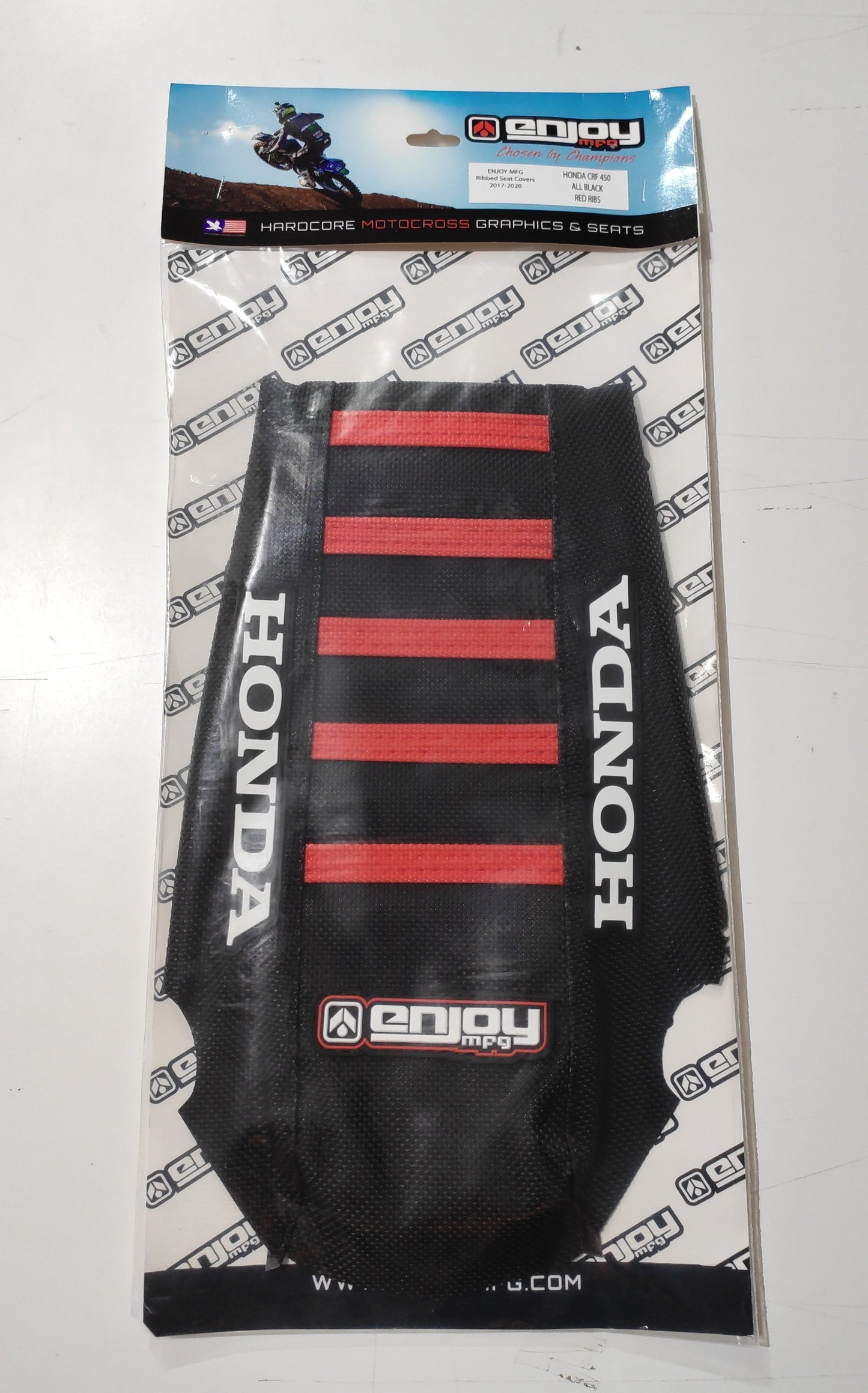 Enjoy Manufacturing Honda Seat Cover CR 125 1993 - 1997 CR 250 1992 - 1996 Ribbed Logo, Black / Red