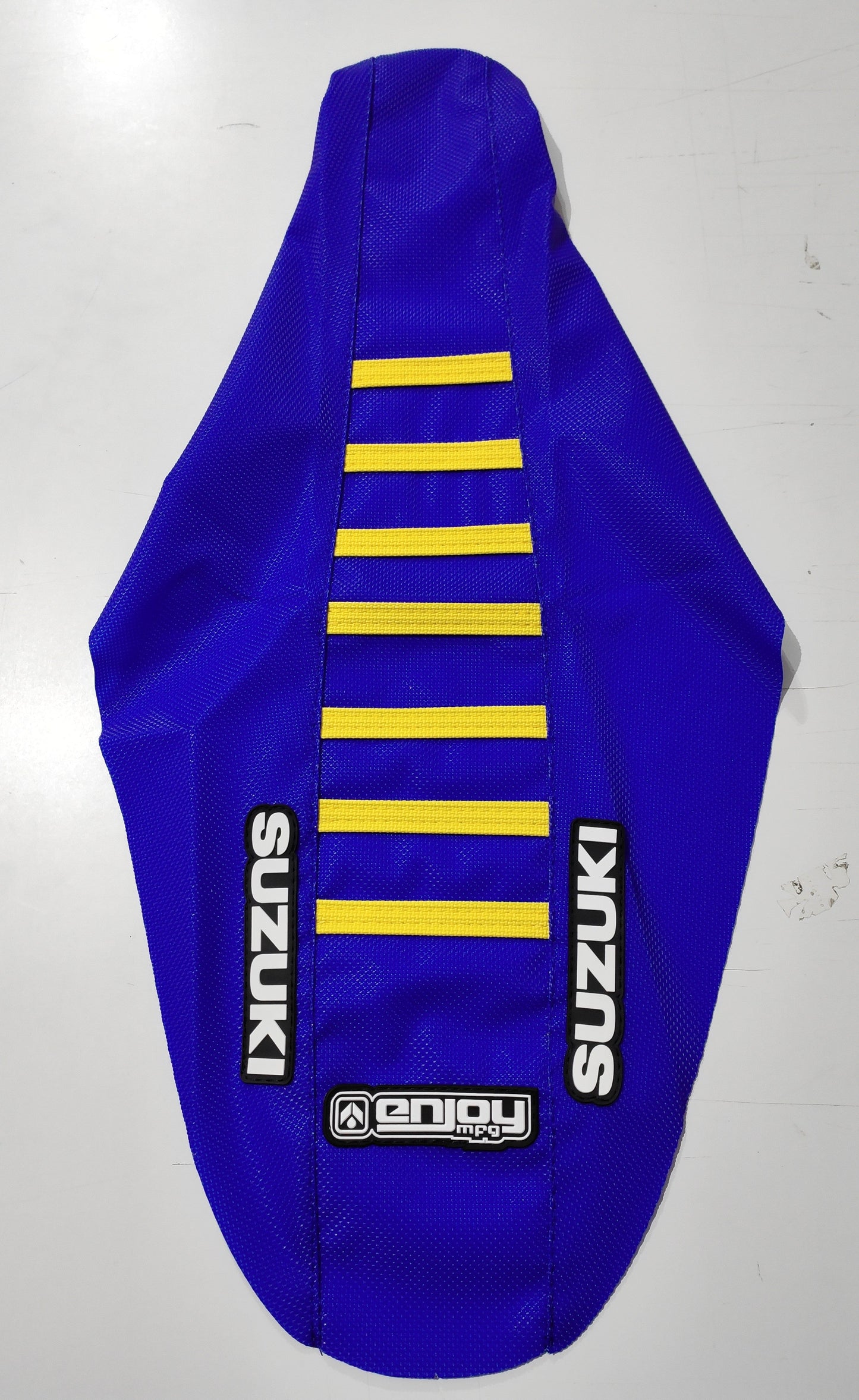 Enjoy Manufacturing Suzuki Seat Cover RMZ 250 2010 - 2018 Ribbed Logo, Blue / Yellow