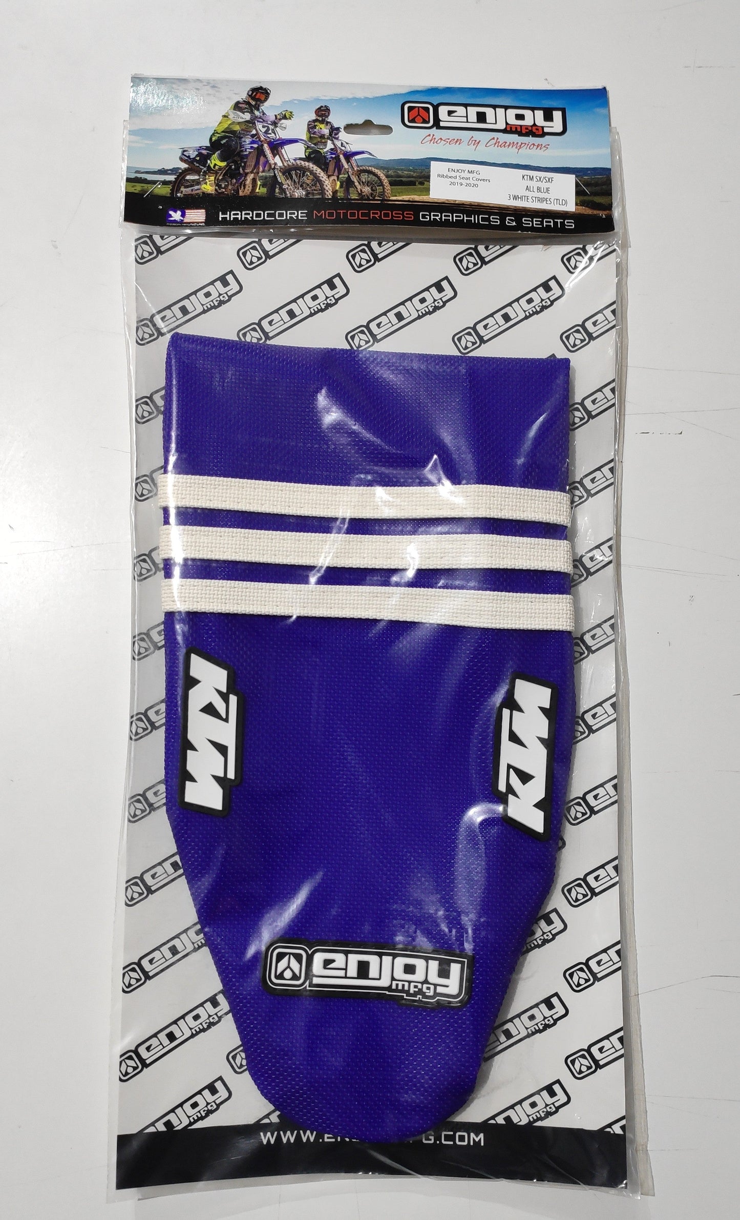 Enjoy Manufacturing KTM Seat Cover SX 85 2006 - 2012 Ribbed Logo, TLD Blue / White