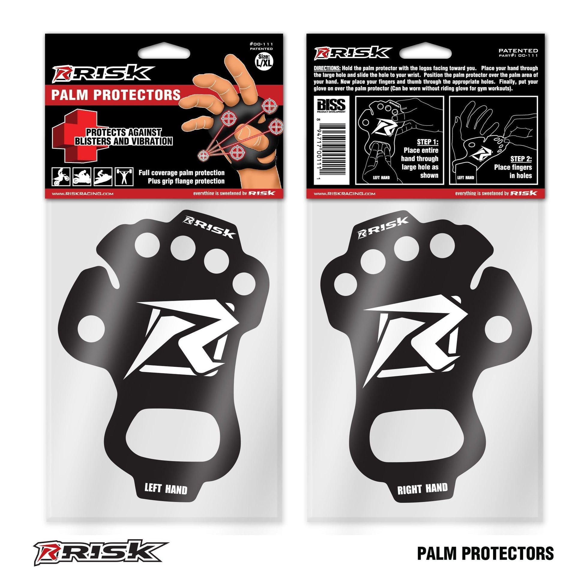Risk Racing Palm Protectors, Black, Large - motocross4u