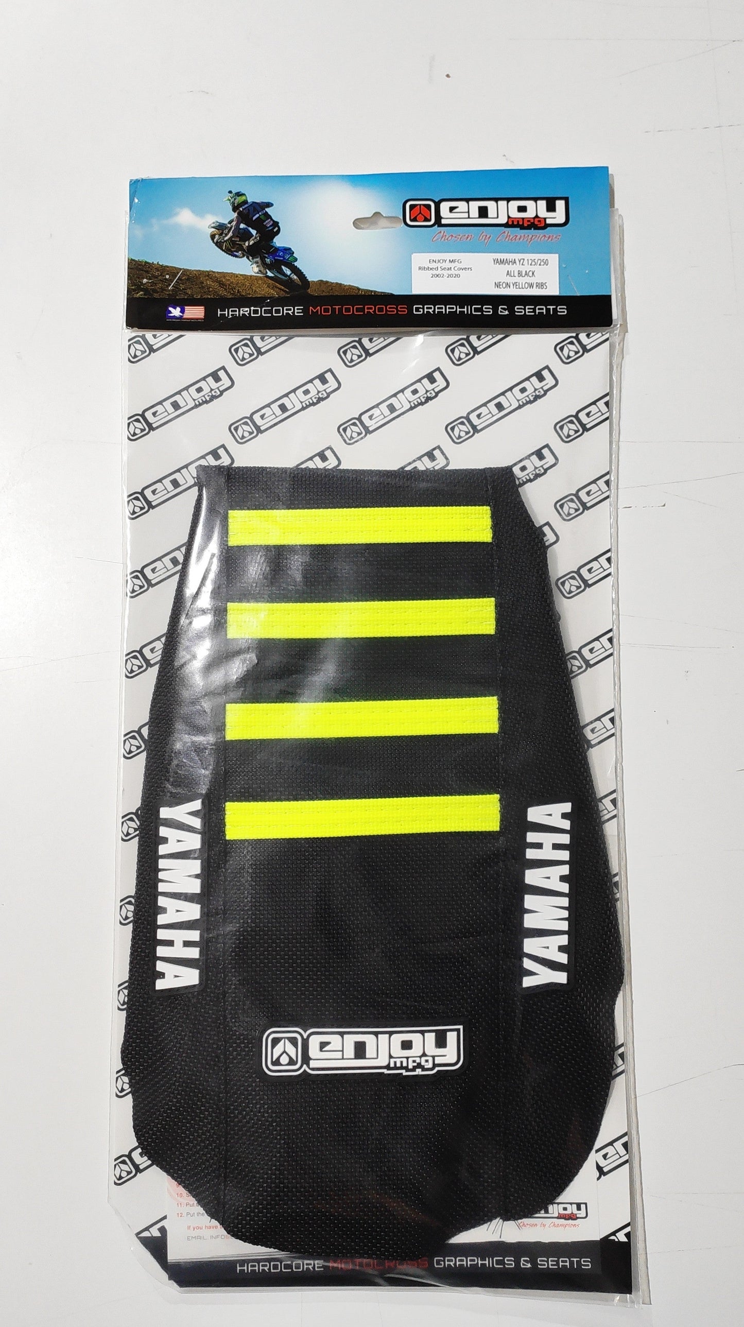 Enjoy Manufacturing Yamaha Seat Cover YZ 125 YZ 250 2002 - 2021 Ribbed Logo, Black / Neon