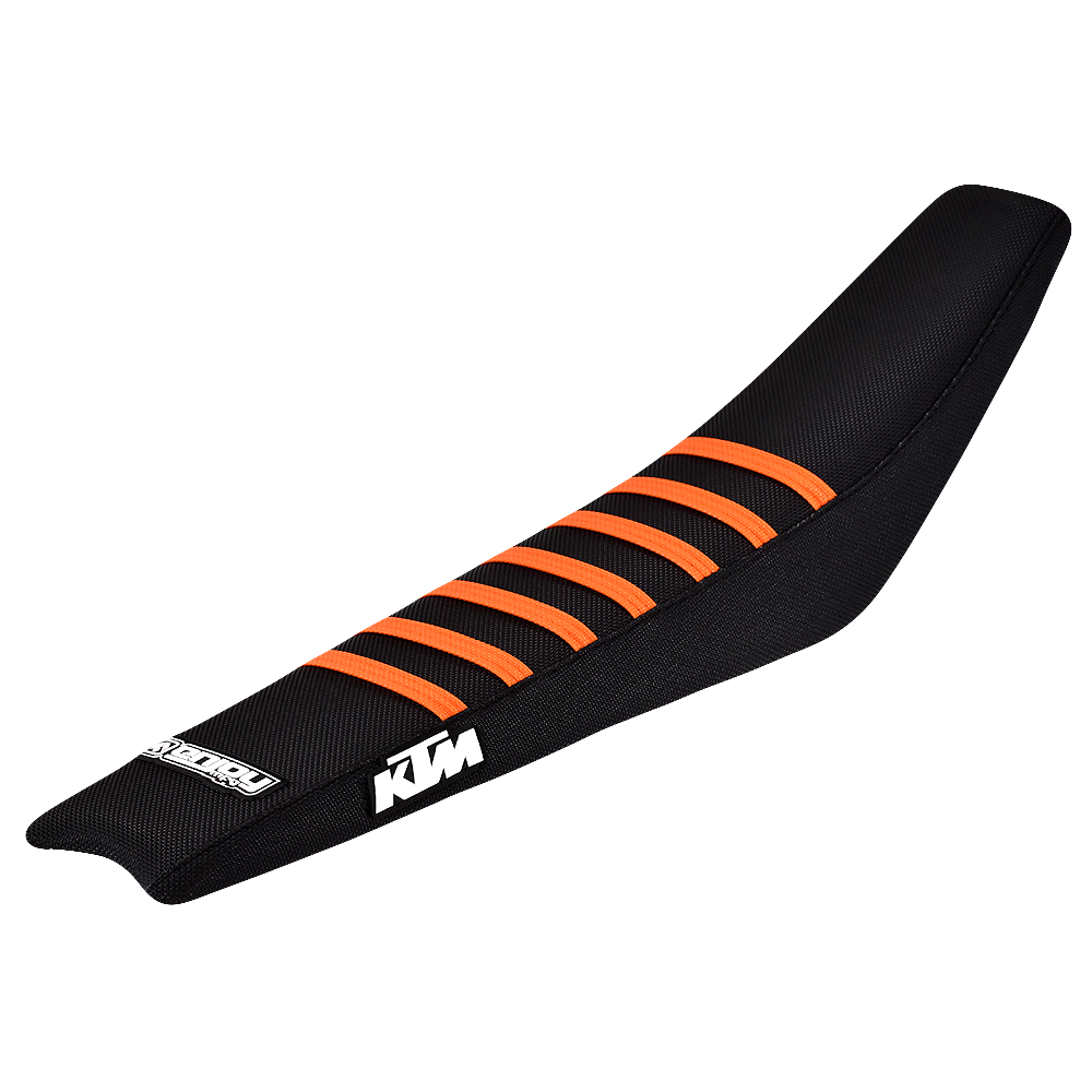 Enjoy Manufacturing KTM Seat Cover SX SXF 2019 - 2022 EXC EXCF 2020 - 2023 Ribbed Logo, Black / Orange