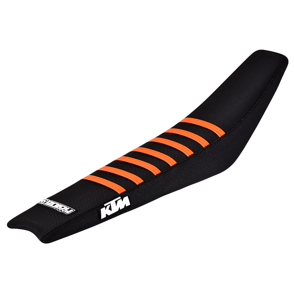 Enjoy Manufacturing KTM Seat Cover SX SXF 2007 - 2010 EXC EXCF 2008 - 2011 Ribbed Logo, Black / Orange