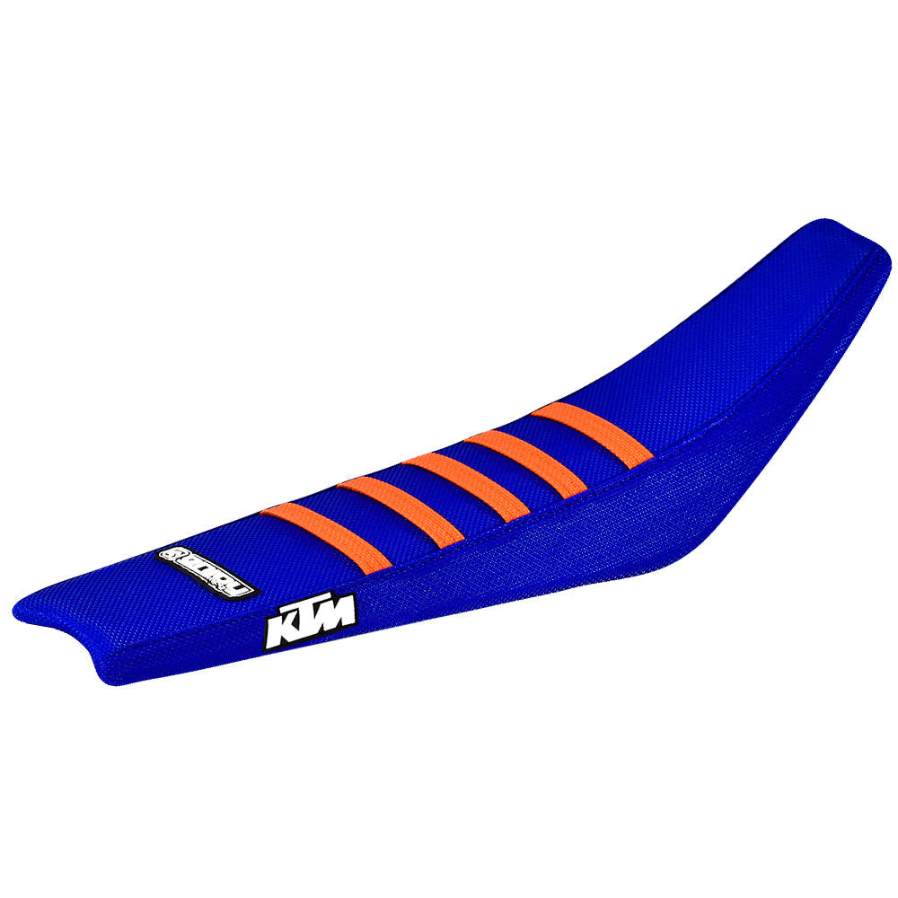 Enjoy Manufacturing KTM Seat Cover SX SXF 2001 - 2006 EXC EXCF 01 - 2007 Ribbed Logo, Blue / Orange