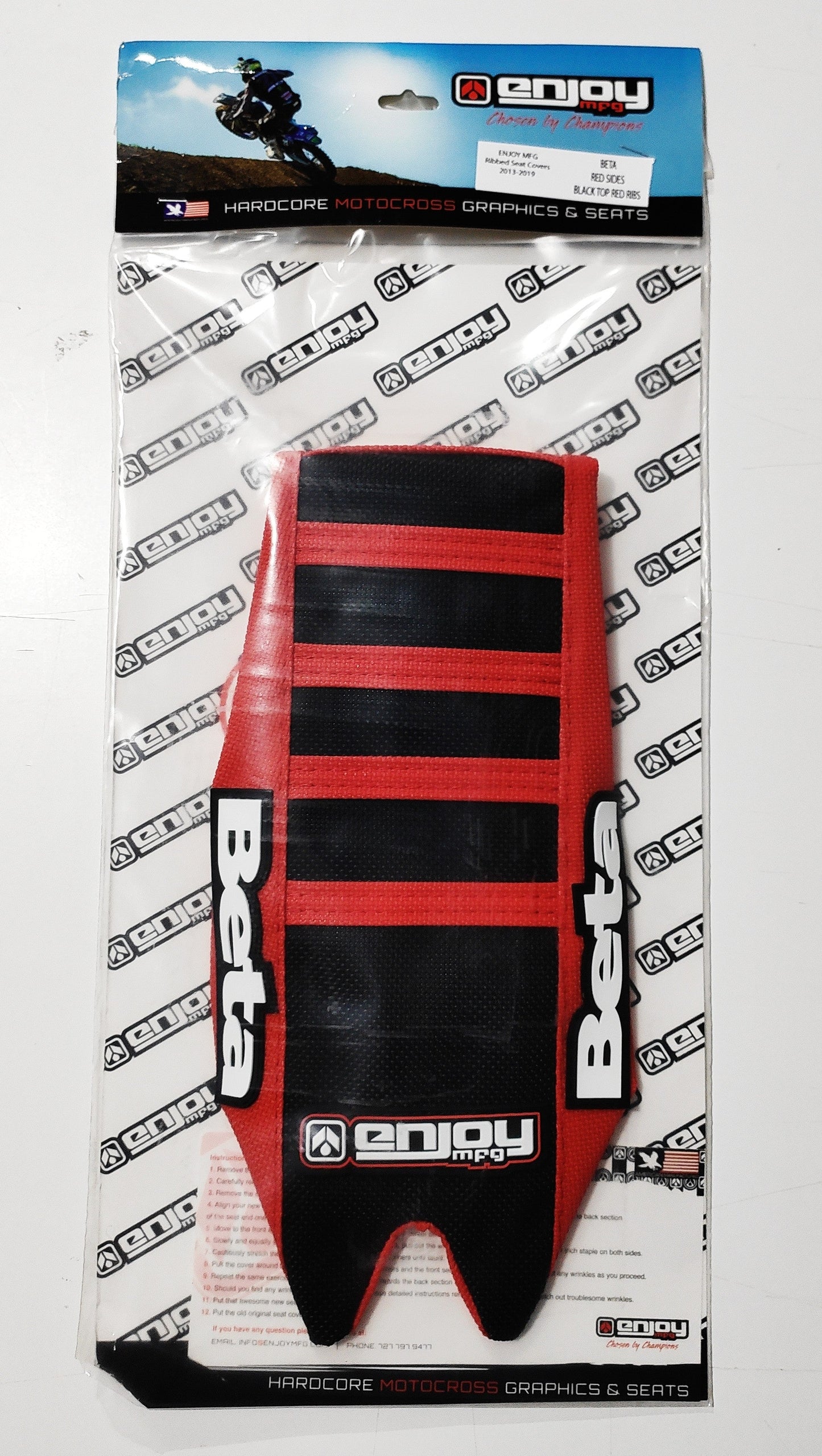Enjoy Manufacturing Beta Seat Cover RR 2020 - 2023 Ribbed Logo, Red / Black / Red - motocross4u