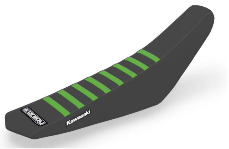 Enjoy Manufacturing Kawasaki Seat Cover KX 85 100 112 2014 - 2022 Ribbed Logo, Black / Green
